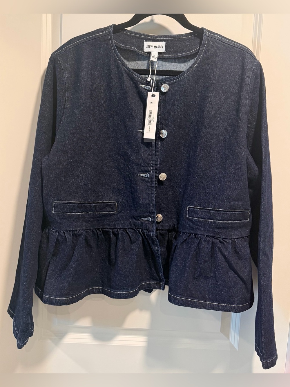Steve Madden Women’s Dark Navy Denim Peplum Jacket Size S, M, L
